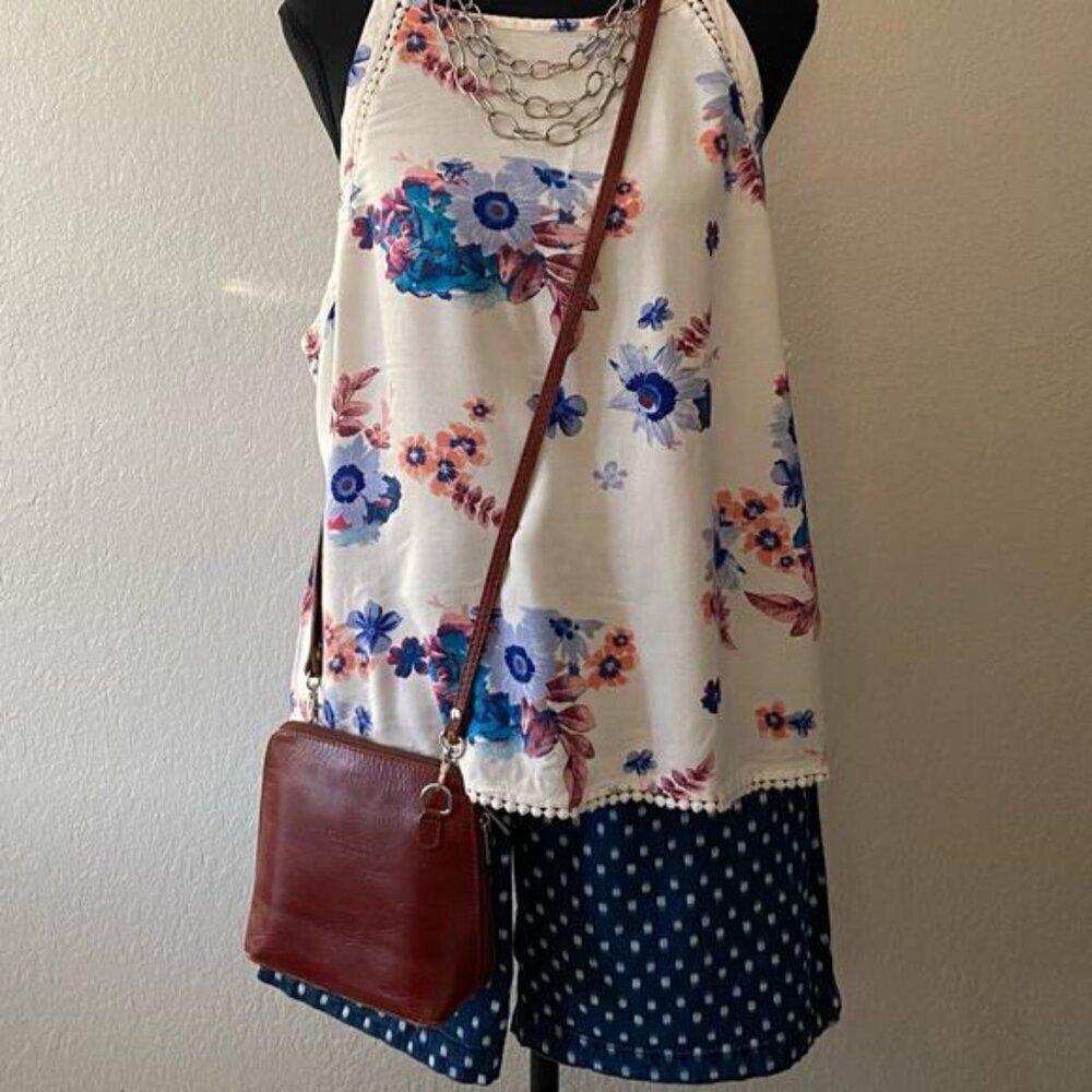 OLD NAVY Bermuda Shorts Women's Polka Dot/Blue Sz L Coastal Grandma Beachy Comfy